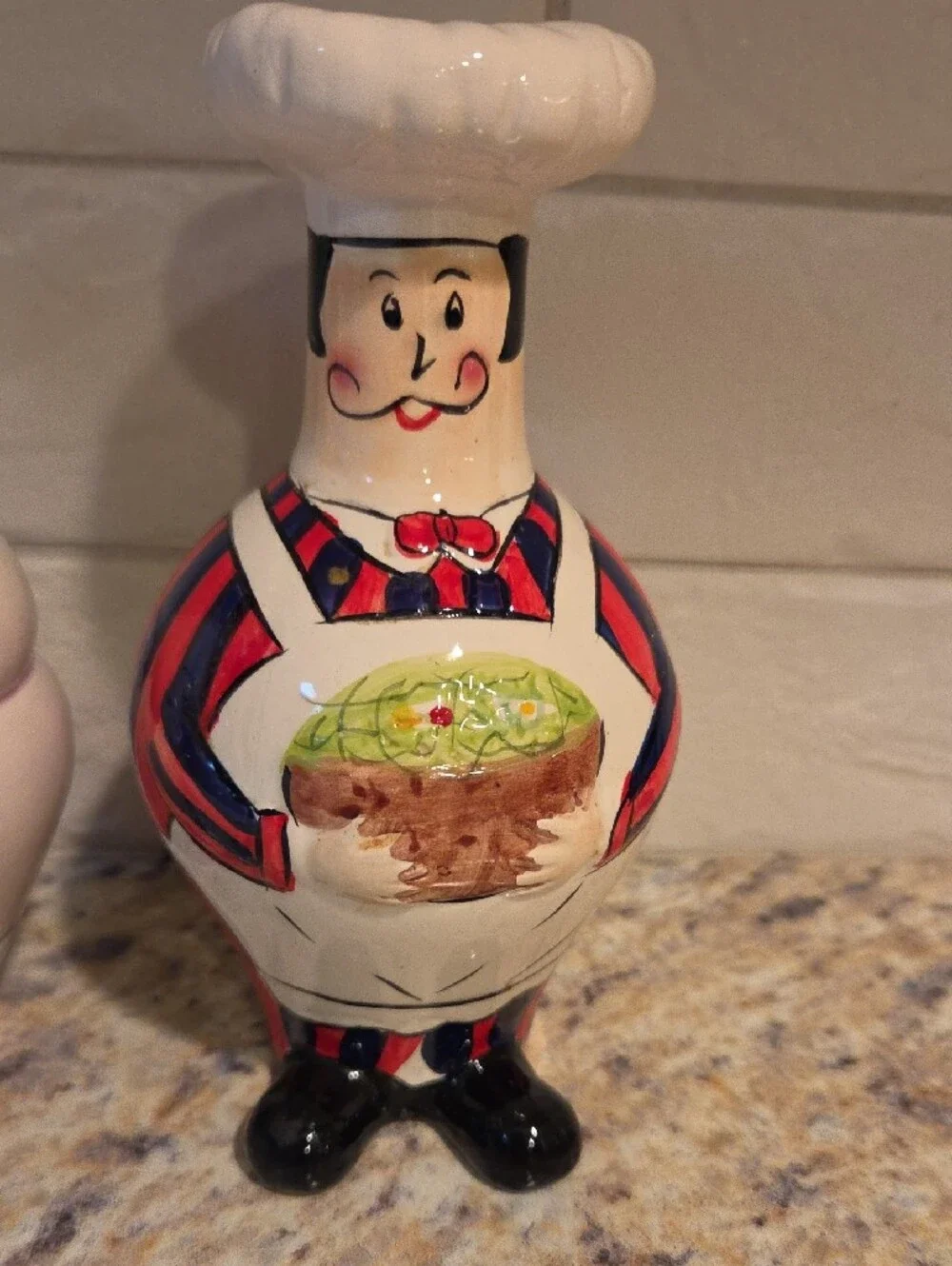 Whimsical Chef Salt and Pepper Shakers - White with Purple & Red Accents